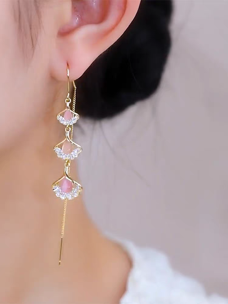 Pink Long Chain Tassel Earrings