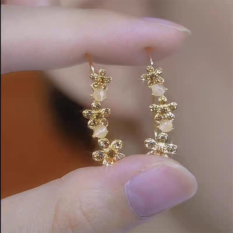 14K Gold-Plated Brown Flower Crawler Earrings