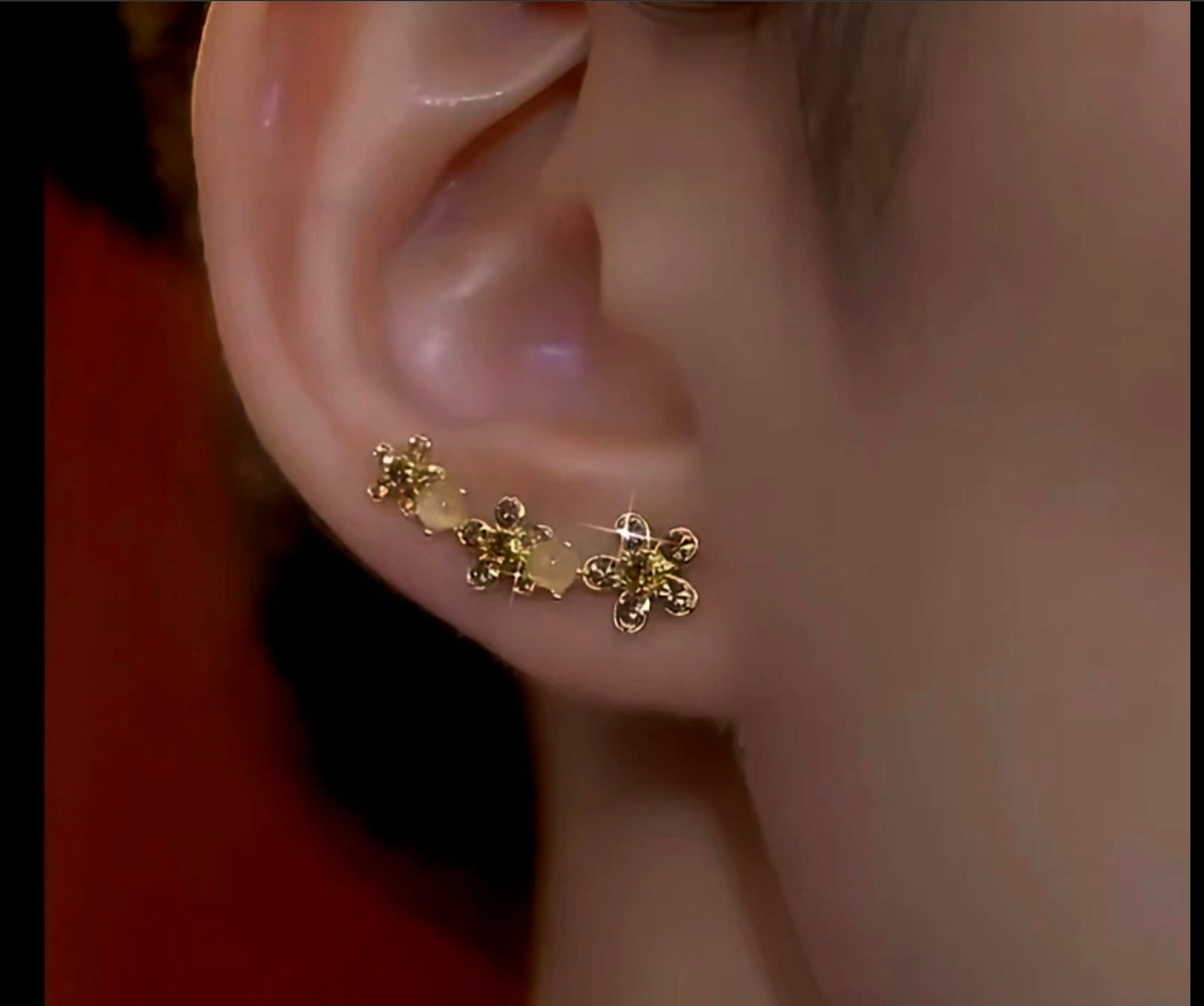 14K Gold-Plated Brown Flower Crawler Earrings